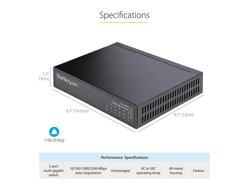 StarTech.com Unmanaged 2.5G Switch 5 Port Gigabit Switch