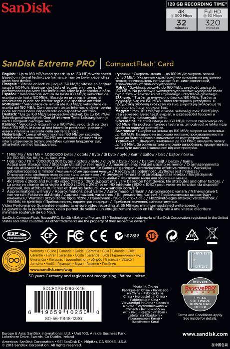 SanDisk Extreme PRO CompactFlash Speicherkarte 128GB