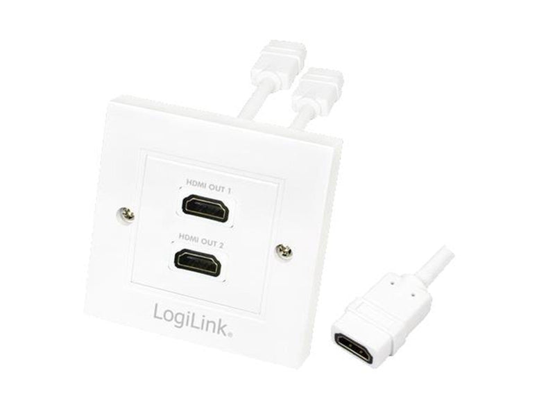 LogiLink AH0015 HDMI wall plate 2-port with 2x HDMI-A cable F/F 4K/30 Hz white