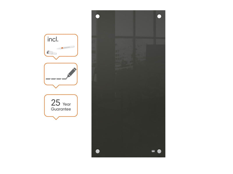 Nobo  Schmales Glas Whiteboard 30 x 60 cm Schwarz