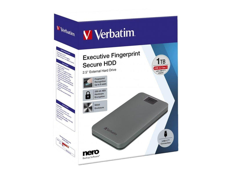 Verbatim Executive Fingerprint Secure - Extern Festplatte - 1TB - Grau