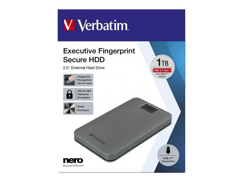 Verbatim Executive Fingerprint Secure - Extern Festplatte - 1TB - Grau