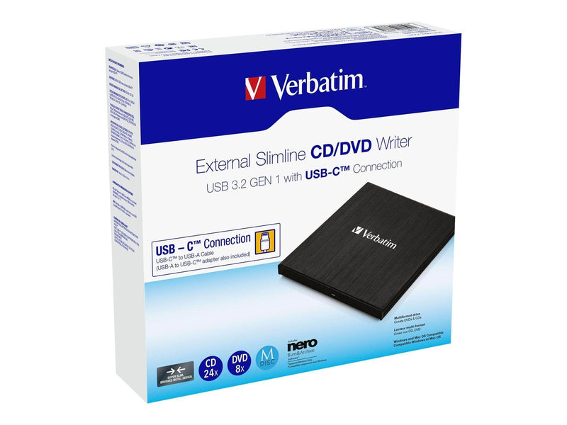 Verbatim Slimline - DVD±RW (±R DL) drive - USB 3.2 Gen 1 - external - DVD-RW (Brenner) - USB 3.2 Gen 1 - Schwarz