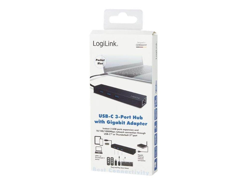 LogiLink USB 3.2 Gen 1x1 USB-C 3-port hub with gigabit adapter USB-Hubs - 3 - Schwarz