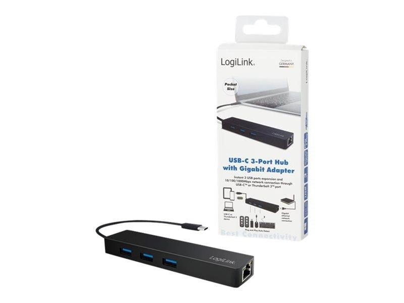 LogiLink USB 3.2 Gen 1x1 USB-C 3-port hub with gigabit adapter USB-Hubs - 3 - Schwarz