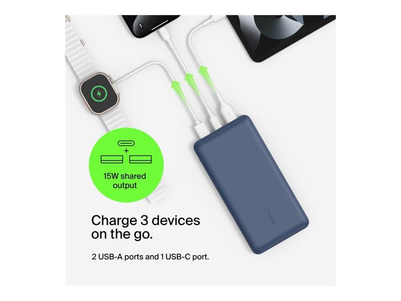 Belkin Power Bank 20K USB-A and USB-C 15W blue Powerbank (Akku) - 20000 mAh