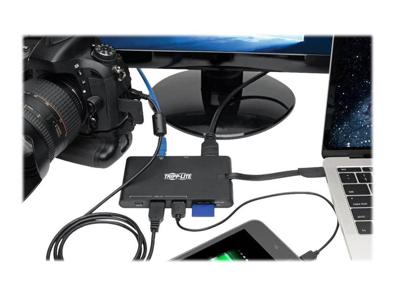Tripp Lite USB-C Laptop Docking Station - HDMI VGA GbE 4K @ 30 Hz Thunderbolt 3 USB-A USB-C PD Charging 3.0 Black - docking stat
