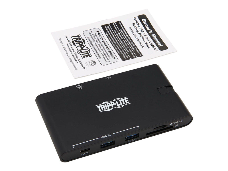 Tripp Lite USB-C Laptop Docking Station - HDMI VGA GbE 4K @ 30 Hz Thunderbolt 3 USB-A USB-C PD Charging 3.0 Black - docking stat
