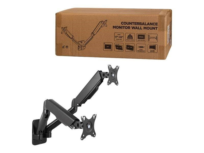 LogiLink Dual monitor wall mount 17–32" gas spring 90–540 mm