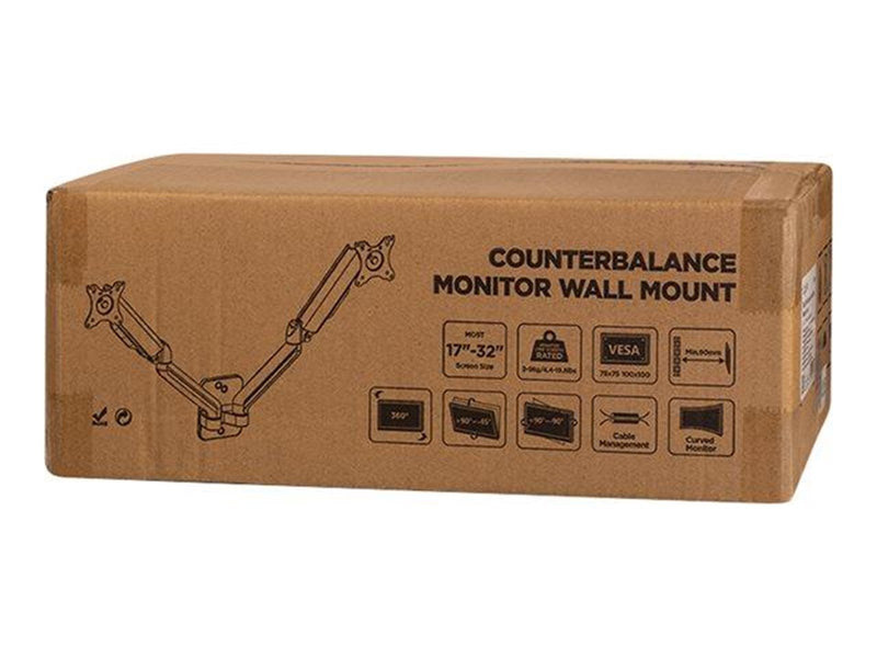 LogiLink Dual monitor wall mount 17–32" gas spring 90–540 mm