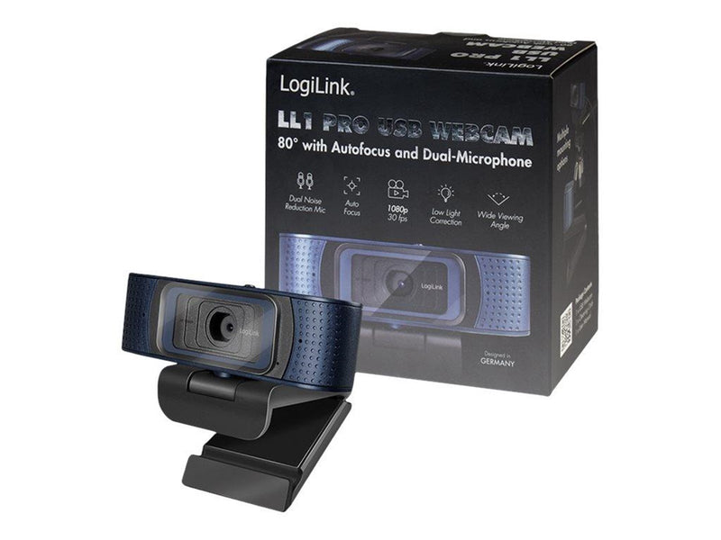 LogiLink HD USB webcam Pro 80° dual microphone auto focus privacy cover