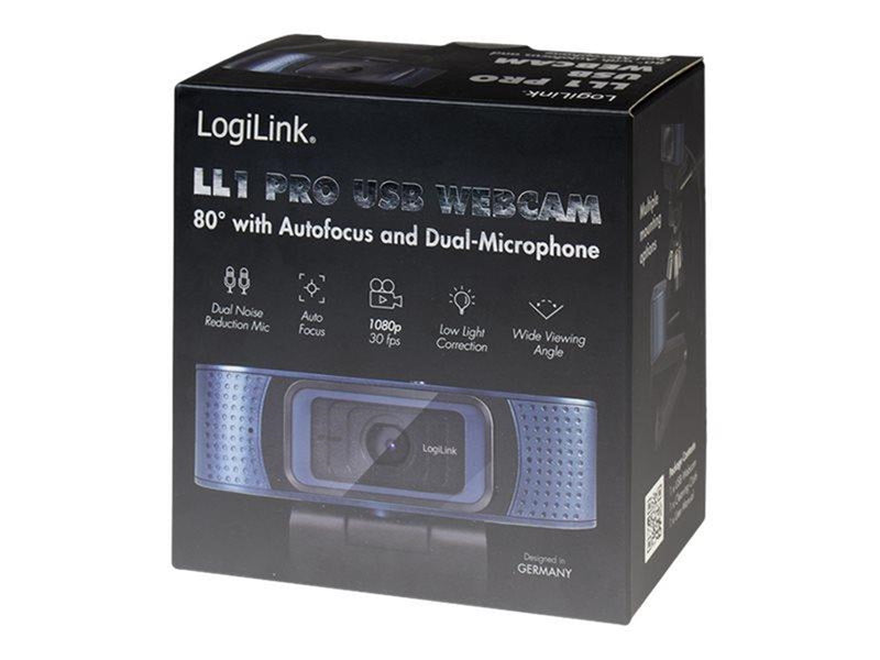 LogiLink HD USB webcam Pro 80° dual microphone auto focus privacy cover