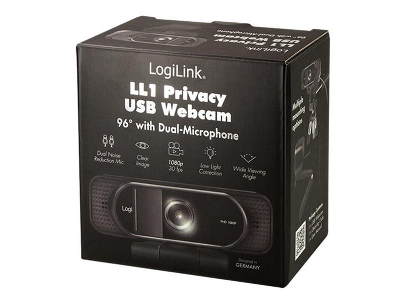 LogiLink Full HD webcam 96° dual microphone privacy cover