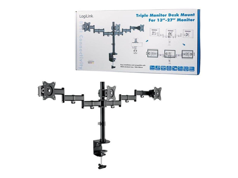 LogiLink Triple monitor mount 13–27" steel arm length: each 746 mm