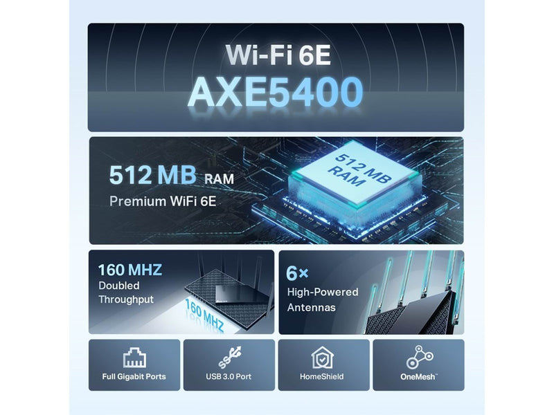 TP-Link Archer AXE75 AXE5400 Tri-Band Gigabit Wi-Fi 6E Router - Wireless router Wi-Fi 6