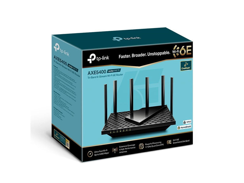 TP-Link Archer AXE75 AXE5400 Tri-Band Gigabit Wi-Fi 6E Router - Wireless router Wi-Fi 6