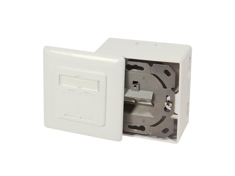 LogiLink NP0124 Cat.6A wall outlet 2 x RJ45 shielded with backbox pure white