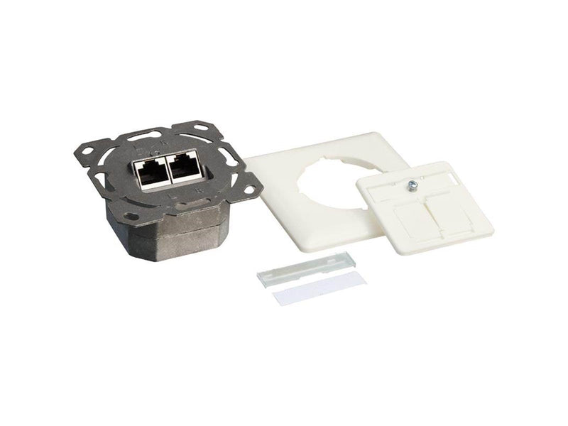 LogiLink NP0124 Cat.6A wall outlet 2 x RJ45 shielded with backbox pure white