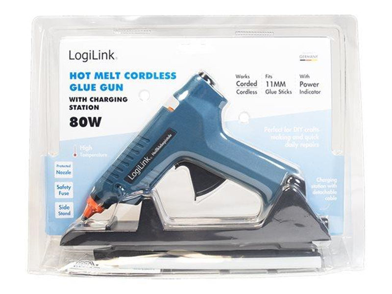 LogiLink Hot glue gun wireless 80 W with station blue