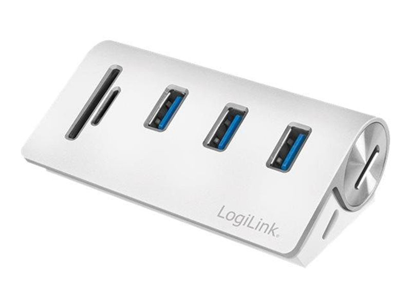 LogiLink USB 3.0 hub 3-port with card reader for SD/microSD aluminum casing USB-Hubs - USB 3.2 - 3 - Weiß