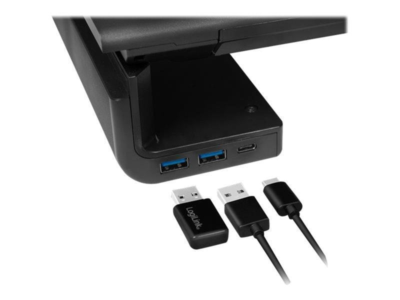 LogiLink Ergonomic tabletop monitor riser 420–520 mm long 2x USB 3.0 1x USB-C 25 kg