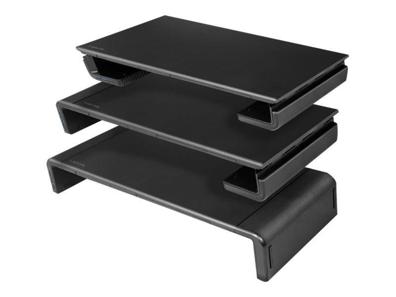 LogiLink Ergonomic tabletop monitor riser 420–520 mm long 2x USB 3.0 1x USB-C 25 kg