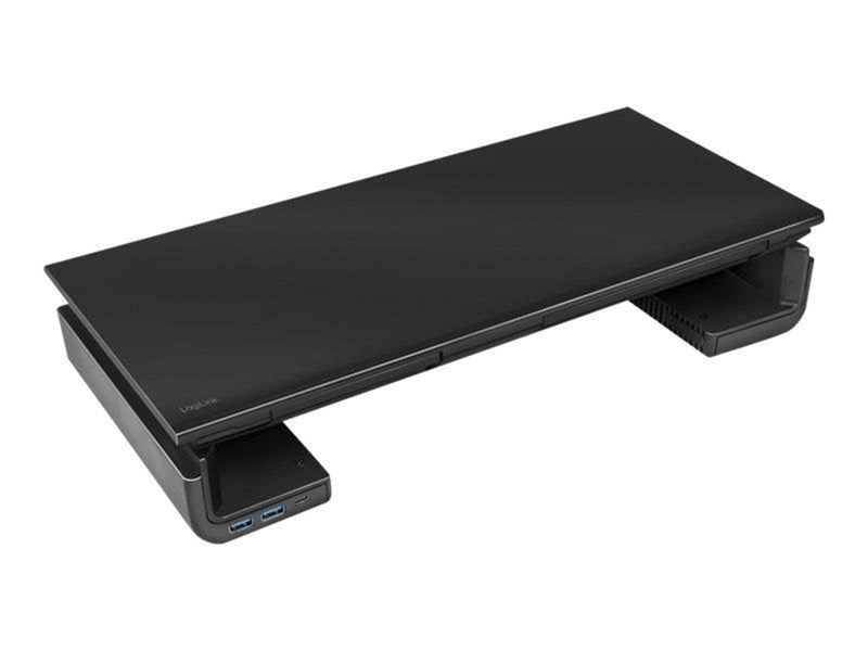 LogiLink Ergonomic tabletop monitor riser 420–520 mm long 2x USB 3.0 1x USB-C 25 kg