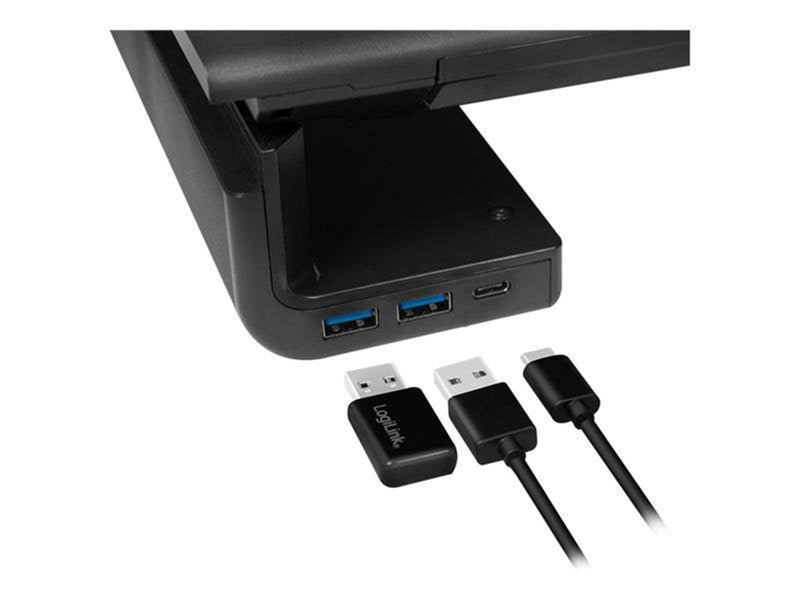 LogiLink Ergonomic tabletop monitor riser 420–520 mm long 2x USB 3.0 1x USB-C 25 kg