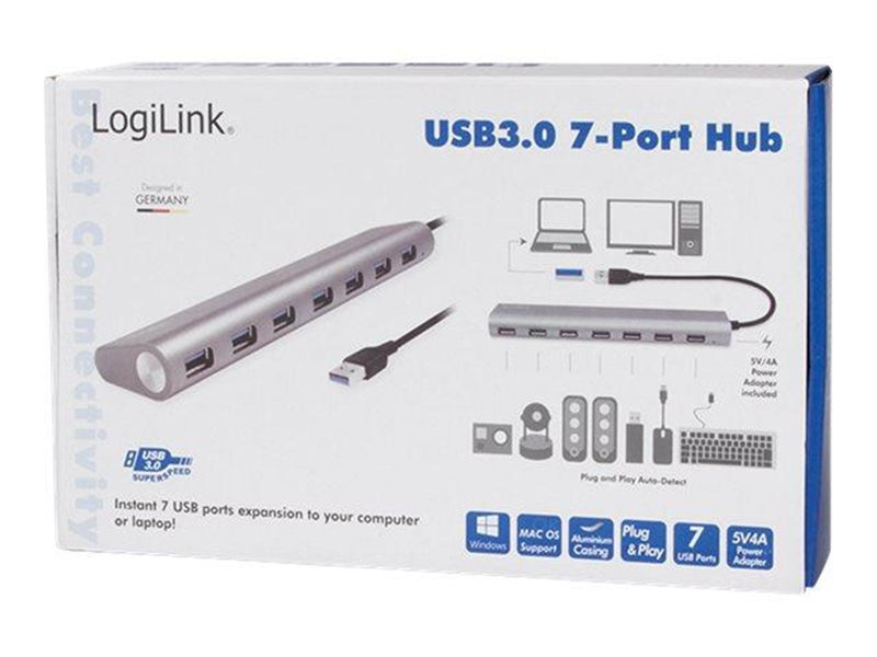 LogiLink USB 3.0 7-port hub with aluminum casing USB-Hubs - USB 3.2 - 7 - Grau