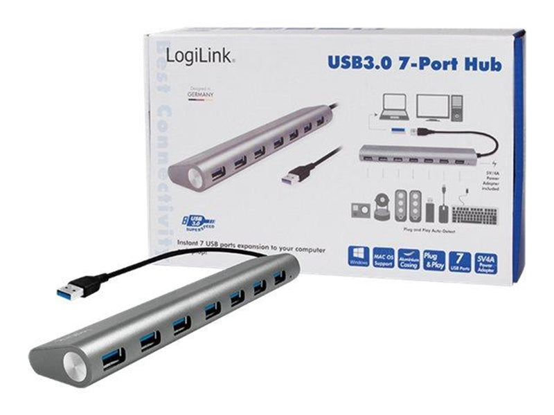 LogiLink USB 3.0 7-port hub with aluminum casing USB-Hubs - USB 3.2 - 7 - Grau