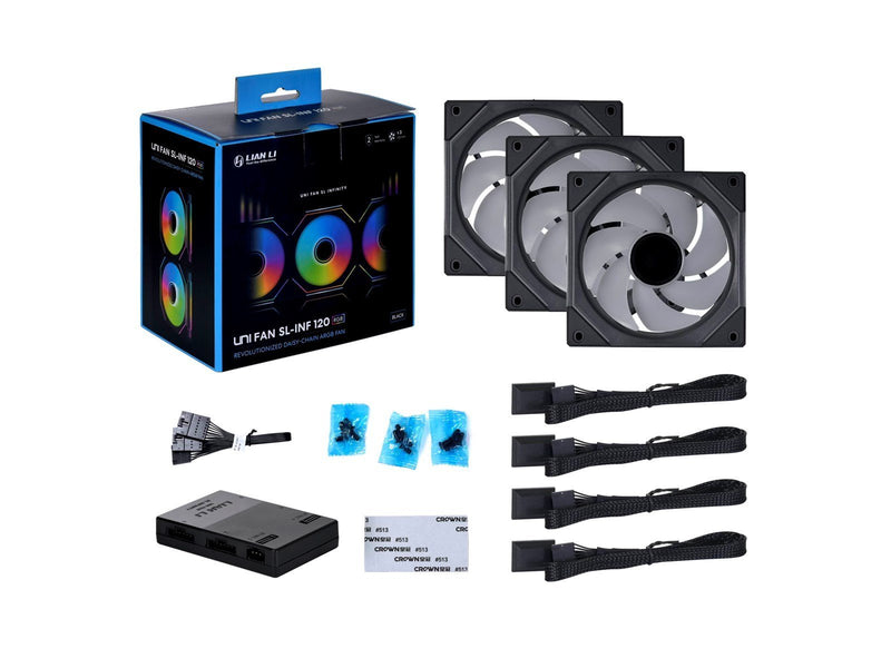 Lian Li UNI FAN SL-INF 120 Black- 3 pack - Gehäuselüfter - 120mm - Schwarz mit RGB LED - 29 dBA