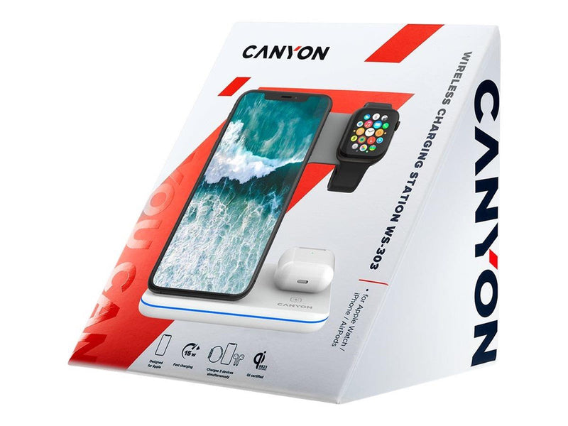 Canyon WS-303 wireless charging stand - 3-in-1 - 15 Watt - White
