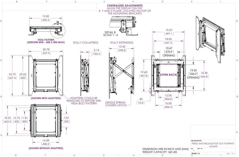 Vogel's PFW 6875 Pop-out-Videowandmodul für 94-165 cm (37-65') drehbar, max. 72 kg, Vesa max. 600 x 400, schwarz