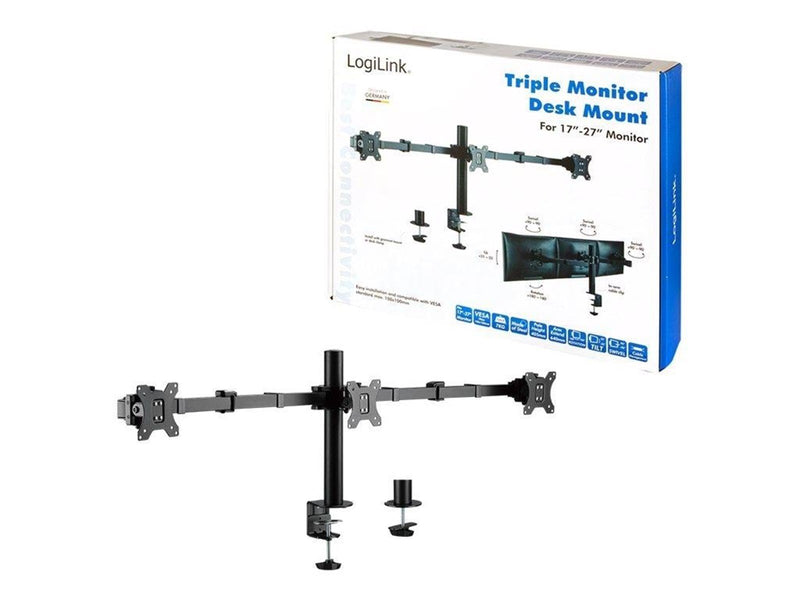 LogiLink Triple monitor mount 17–27" arm length: adjustable