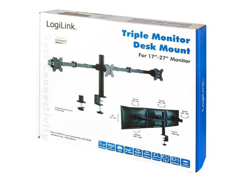 LogiLink Triple monitor mount 17–27" arm length: adjustable