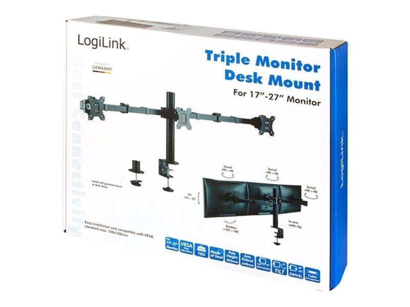 LogiLink Triple monitor mount 17–27" arm length: adjustable