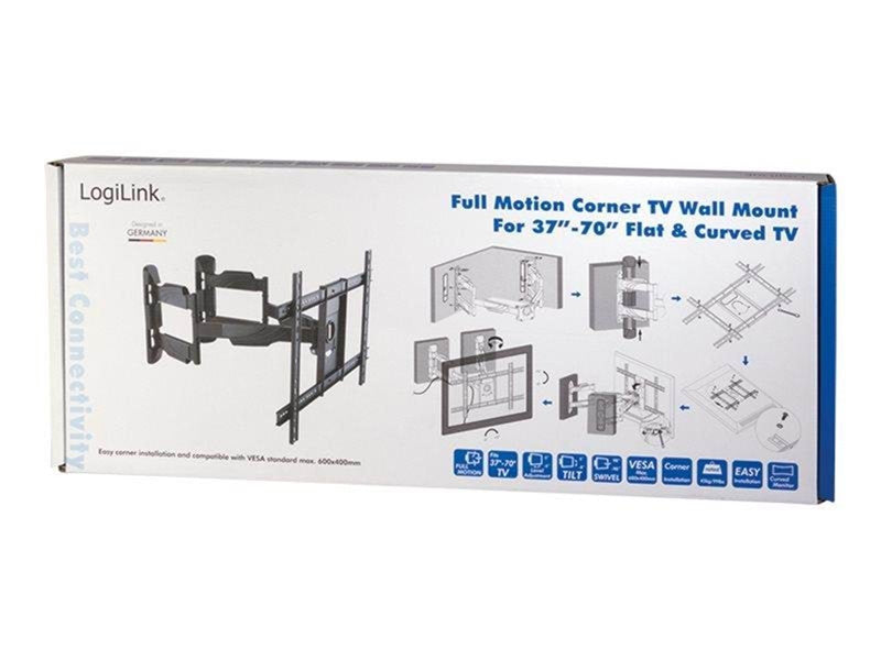 LogiLink TV corner wall mount 37–70" tilt swivel 45 kg max. 45 kg 70" 200 x 200 mm