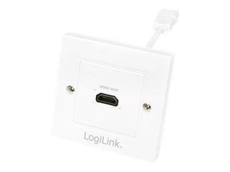 LogiLink HDMI wall plate 1-port with HDMI-A cable F/F 4K/30 Hz white