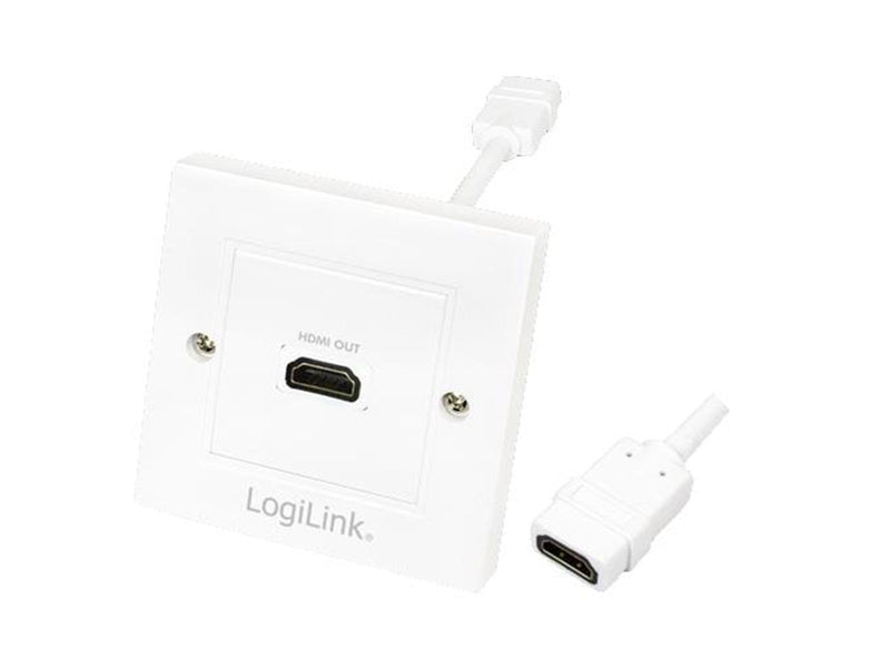 LogiLink HDMI wall plate 1-port with HDMI-A cable F/F 4K/30 Hz white