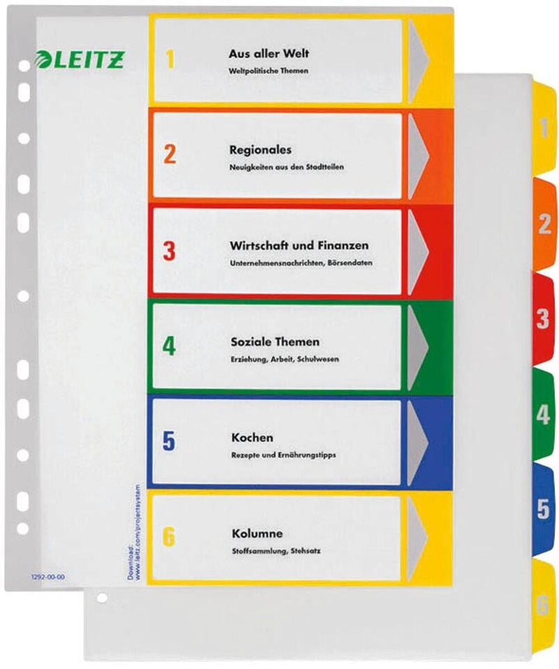 LEITZ beschriftbares Ordnerregister - farbsortiert - 6-teilig