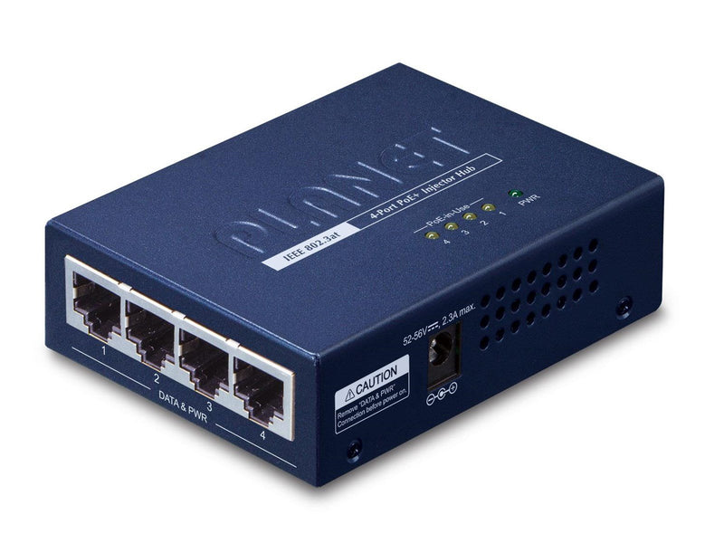 PLANET HPOE-460 4-Port IEEE 802.3at High PoE Injector Hub
