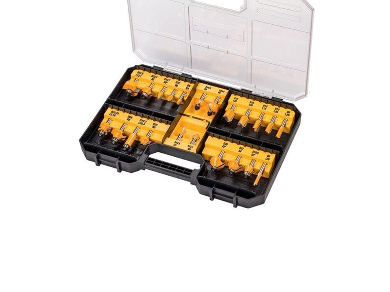 Dewalt 22 Piece Router Bit Set - 8mm Shaft - + Storage Box With Clear Cover