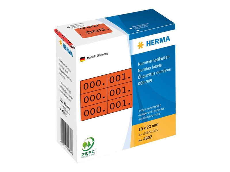 HERMA self-adhesive number labels - 3000 label(s) - 10 x 22 mm