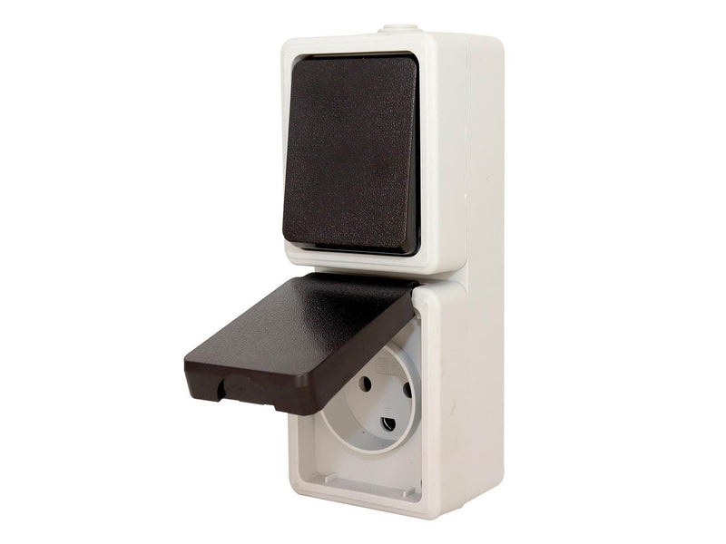 Gripo Socket outlet with switch IP54 vertical, Grey/black