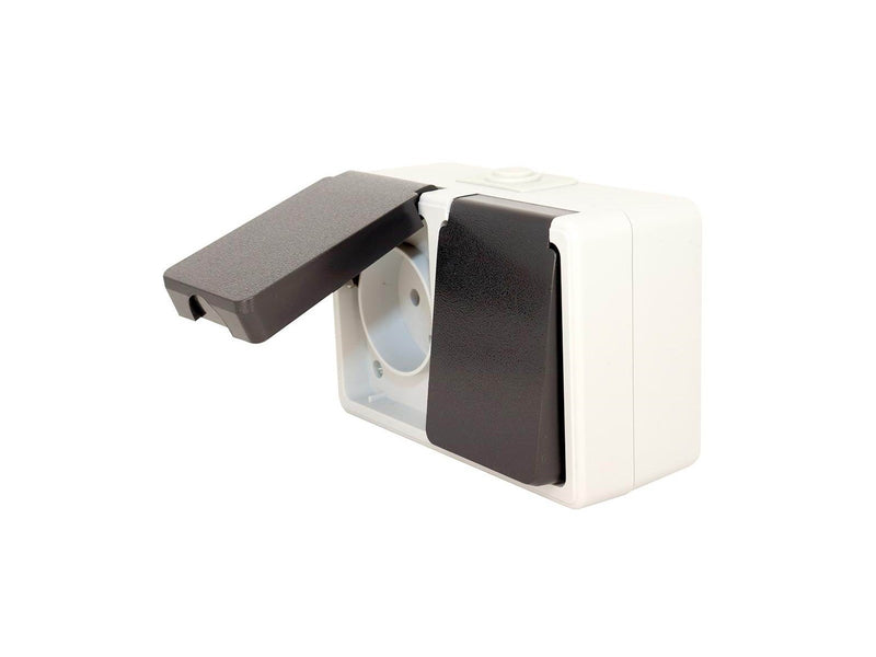 Gripo Socket double IP54 horizontal, Black/grey