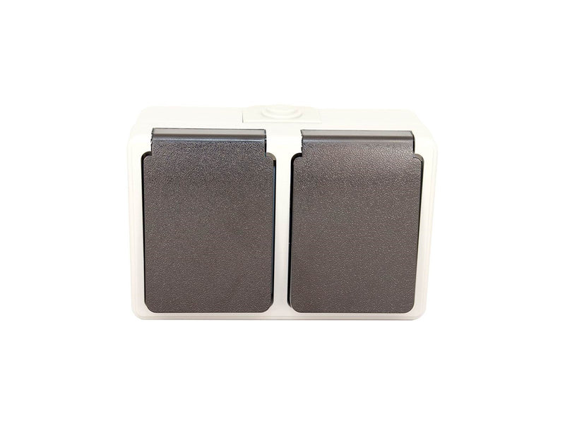Gripo Socket double IP54 horizontal, Black/grey
