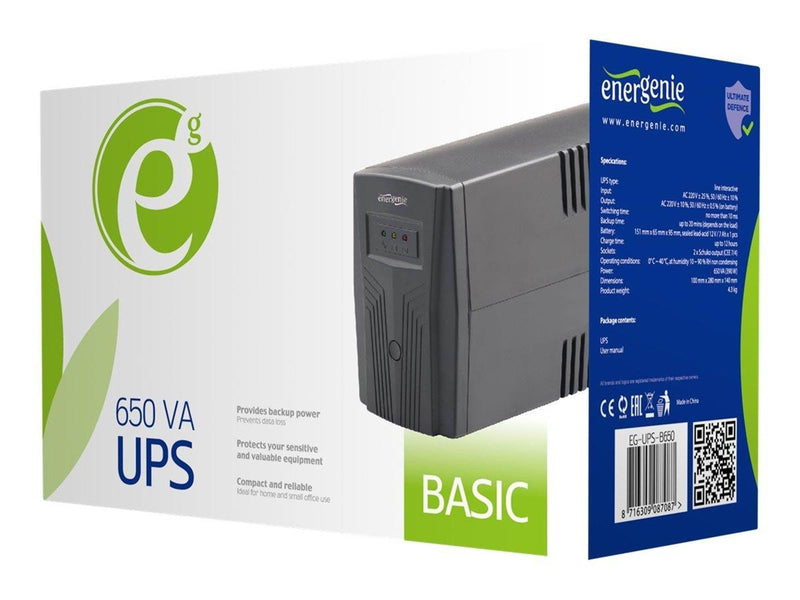 Gembird EG-UPS-B650 EnerGenie Basic 650 UPS 650VA / 390W Outputs: 2x Schuko (CEE 7/4)