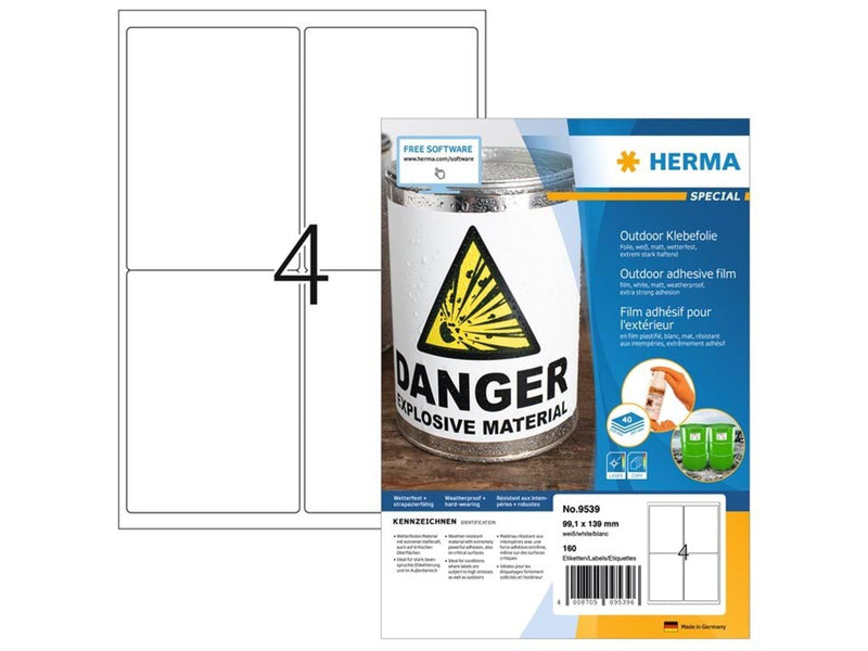 HERMA Wetterfeste Outdoor-Folienetiketten A4, 99,1 x 139 mm, weiß, extrem stark haftend, dehnfähig
