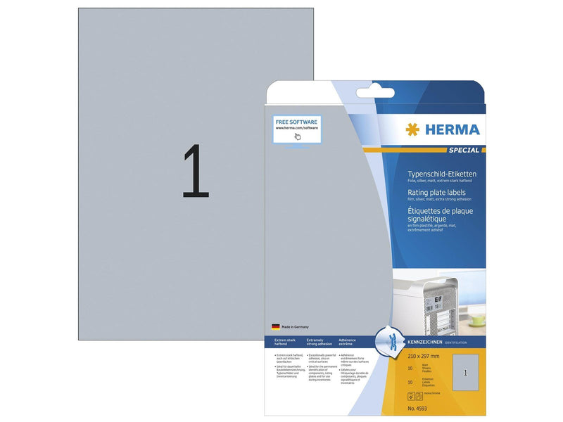 HERMA Rating plate labels silver A4 210 x 297 mm extremely strong adhesion weatherproof tearproof
