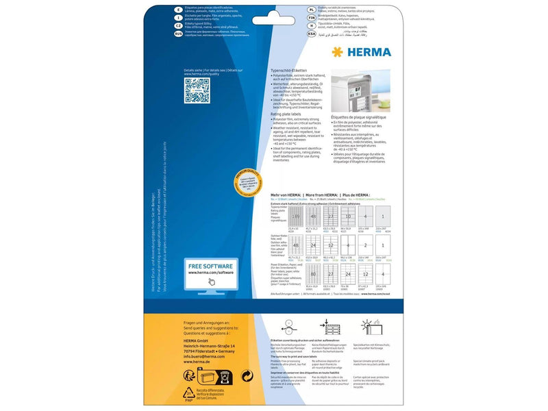 HERMA Rating plate labels silver A4 210 x 297 mm extremely strong adhesion weatherproof tearproof